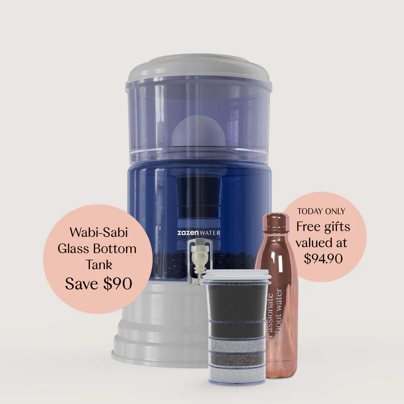 Load image into Gallery viewer, zazen Alkaline Water Filter System with Wabi-Sabi Glass Bottom Tank