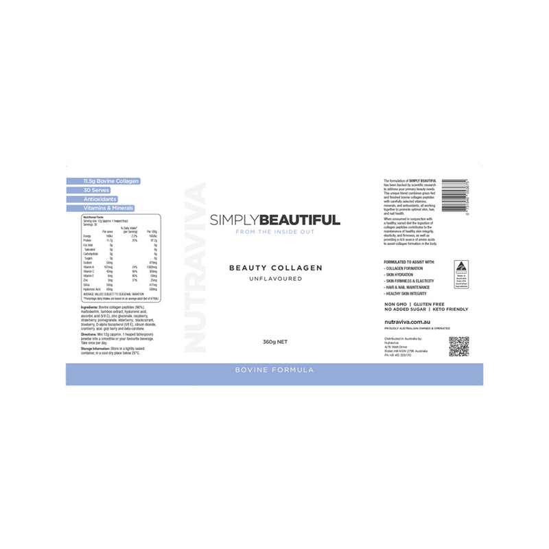 Load image into Gallery viewer, Nutraviva Simply Beautiful Beauty Collagen Bovine Formula Unflavoured 360g