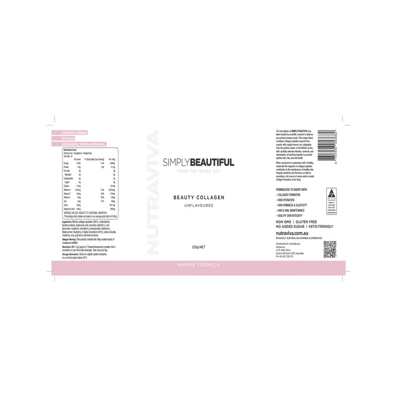Load image into Gallery viewer, Nutraviva Simply Beautiful Beauty Collagen Marine Formula Unflavoured 225g