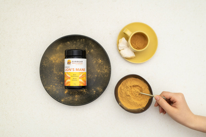 Load image into Gallery viewer, Sunbear Health Premium Organic Lion's Mane Extract (10:1 Ratio) - 100g + N-Acetyl-L-Tyrosine – Sunbear Health Supplies – 500mg – 60VCaps