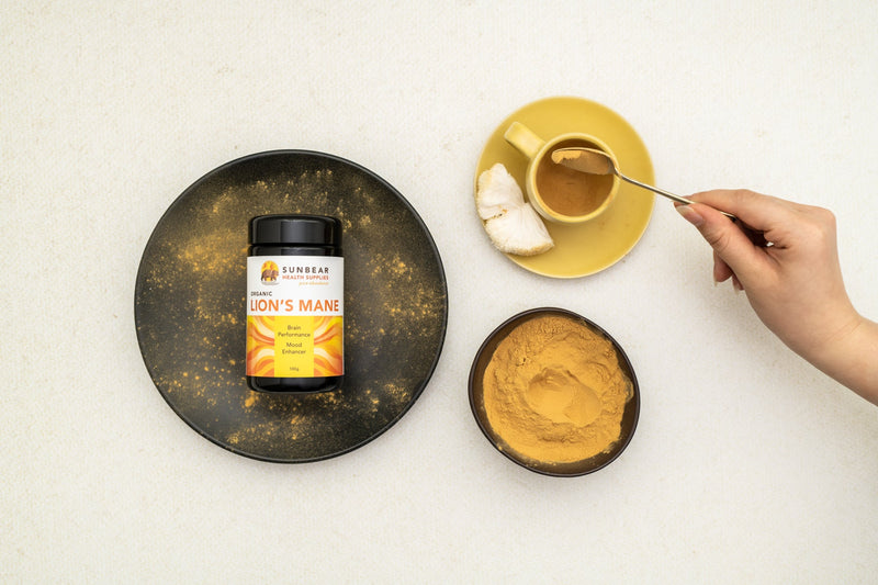 Load image into Gallery viewer, Sunbear Health Premium Organic Lion's Mane Extract (10:1 Ratio) - 100g + N-Acetyl-L-Tyrosine – Sunbear Health Supplies – 500mg – 60VCaps