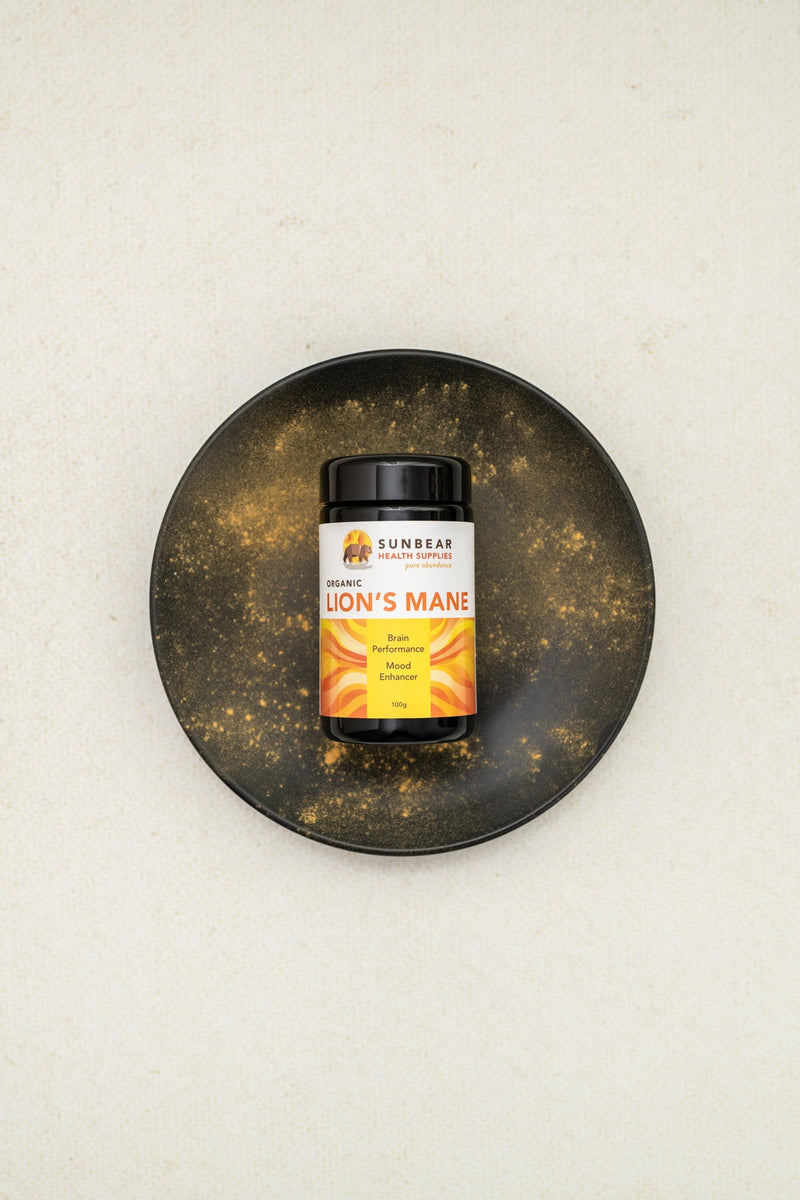 Load image into Gallery viewer, Sunbear Health Premium Organic Lion's Mane Extract (10:1 Ratio) - 100g + N-Acetyl-L-Tyrosine – Sunbear Health Supplies – 500mg – 60VCaps