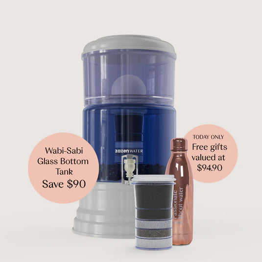 zazen Alkaline Water Filter System with Wabi-Sabi Glass Bottom Tank