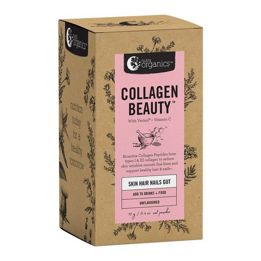 Nutra Organics Collagen Beauty w Verisol + Vit C  (Skin Hair Nails Gut) Unflavoured Sachet 12g x 7 Pack