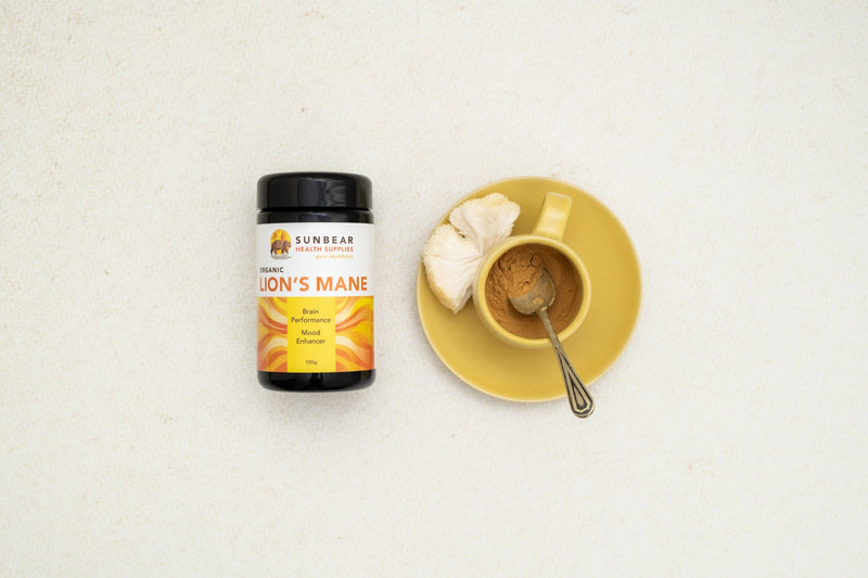 Load image into Gallery viewer, Sunbear Health Premium Organic Lion&#39;s Mane Extract (10:1 Ratio) - 100g  + N-Acetyl-L-Tyrosine – Sunbear Health Supplies – 500mg – 60VCaps
