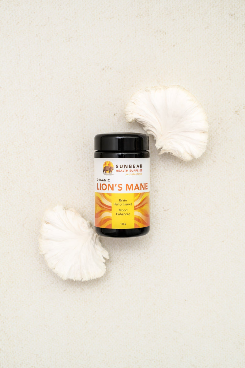 Load image into Gallery viewer, Sunbear Health Premium Organic Lion&#39;s Mane Extract (10:1 Ratio) - 100g  + N-Acetyl-L-Tyrosine – Sunbear Health Supplies – 500mg – 60VCaps

