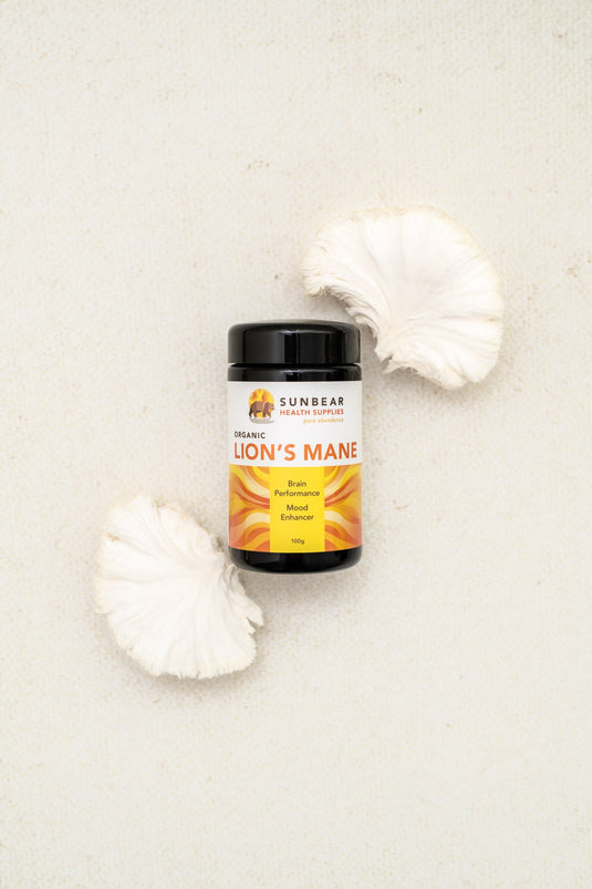 Sunbear Health Premium Organic Lion's Mane Extract (10:1 Ratio) - 100g  + N-Acetyl-L-Tyrosine – Sunbear Health Supplies – 500mg – 60VCaps